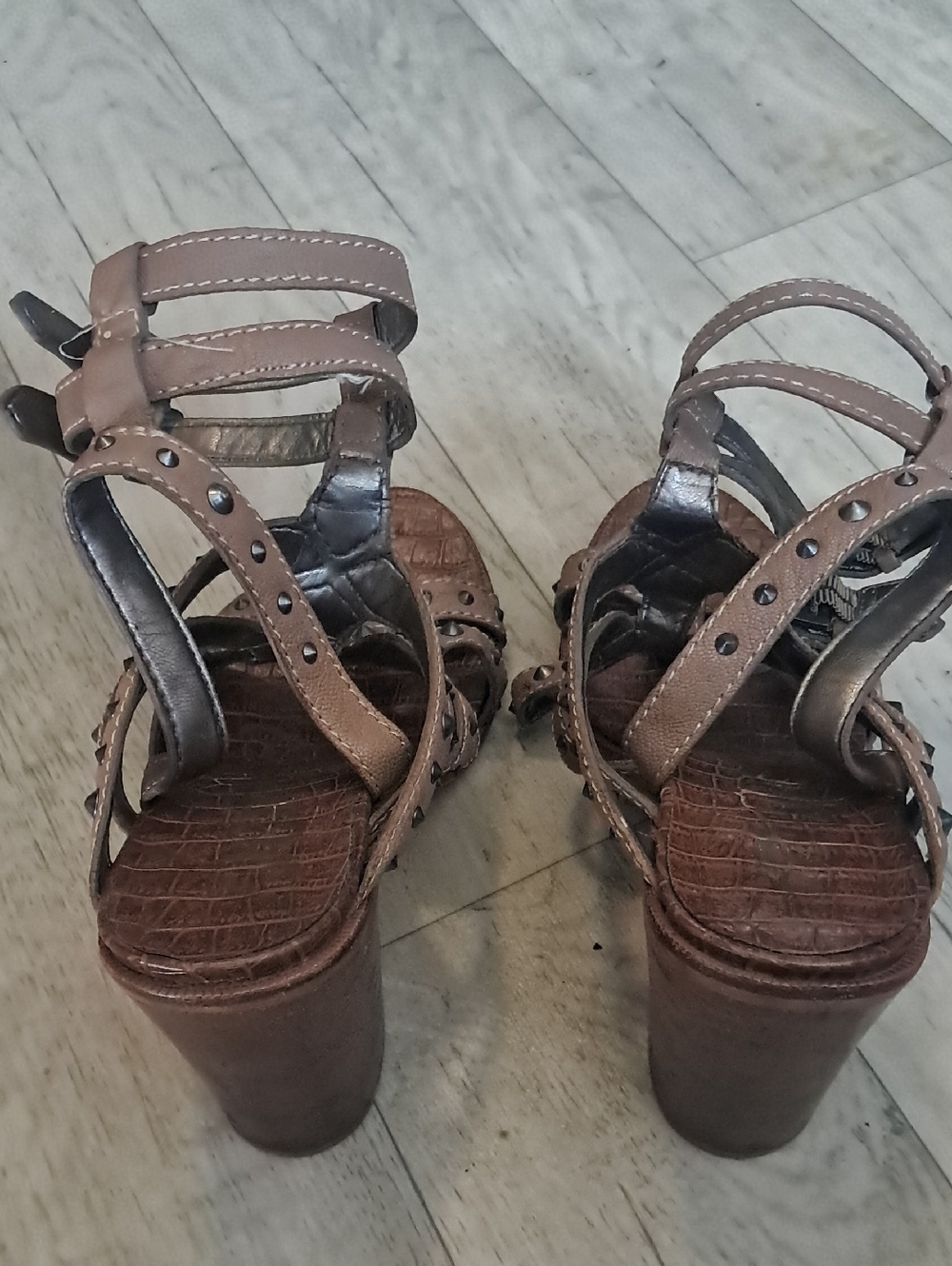 Sam Edelman Keith Croc Studded Cage Heels Boho Neutral Minimalist - Picture 3 of 8